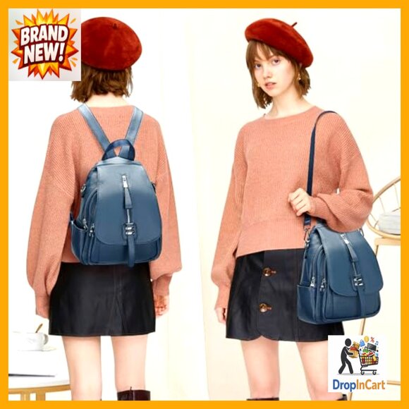 Genuine Leather Convertible Backpack Shoulder Bag Buckle Flap Daypack